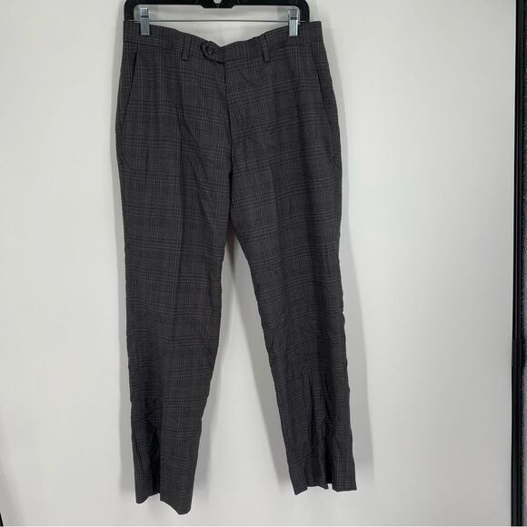 Bar 3 Tech Men’s Slim Fit Small Plaid Pattern Charcoal Dress Pants 32W 30L - Picture 1 of 5